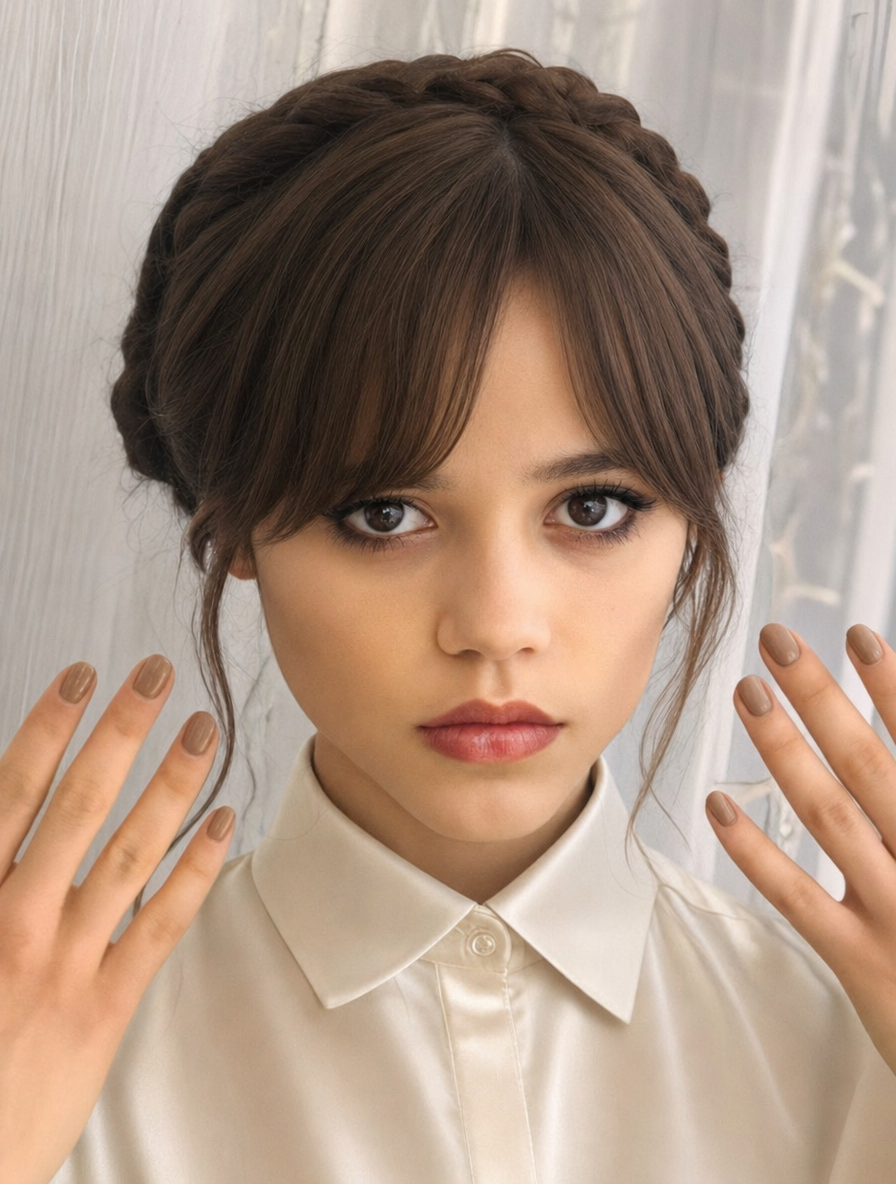 Moody editorial portrait with ivory blouse