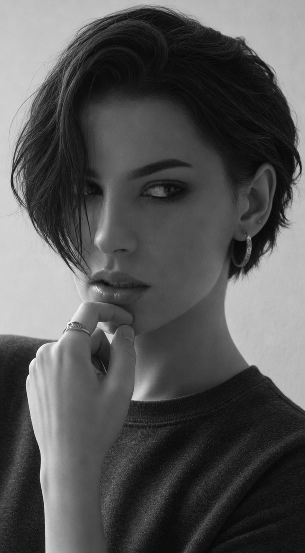 Moody monochrome portrait with wet hair