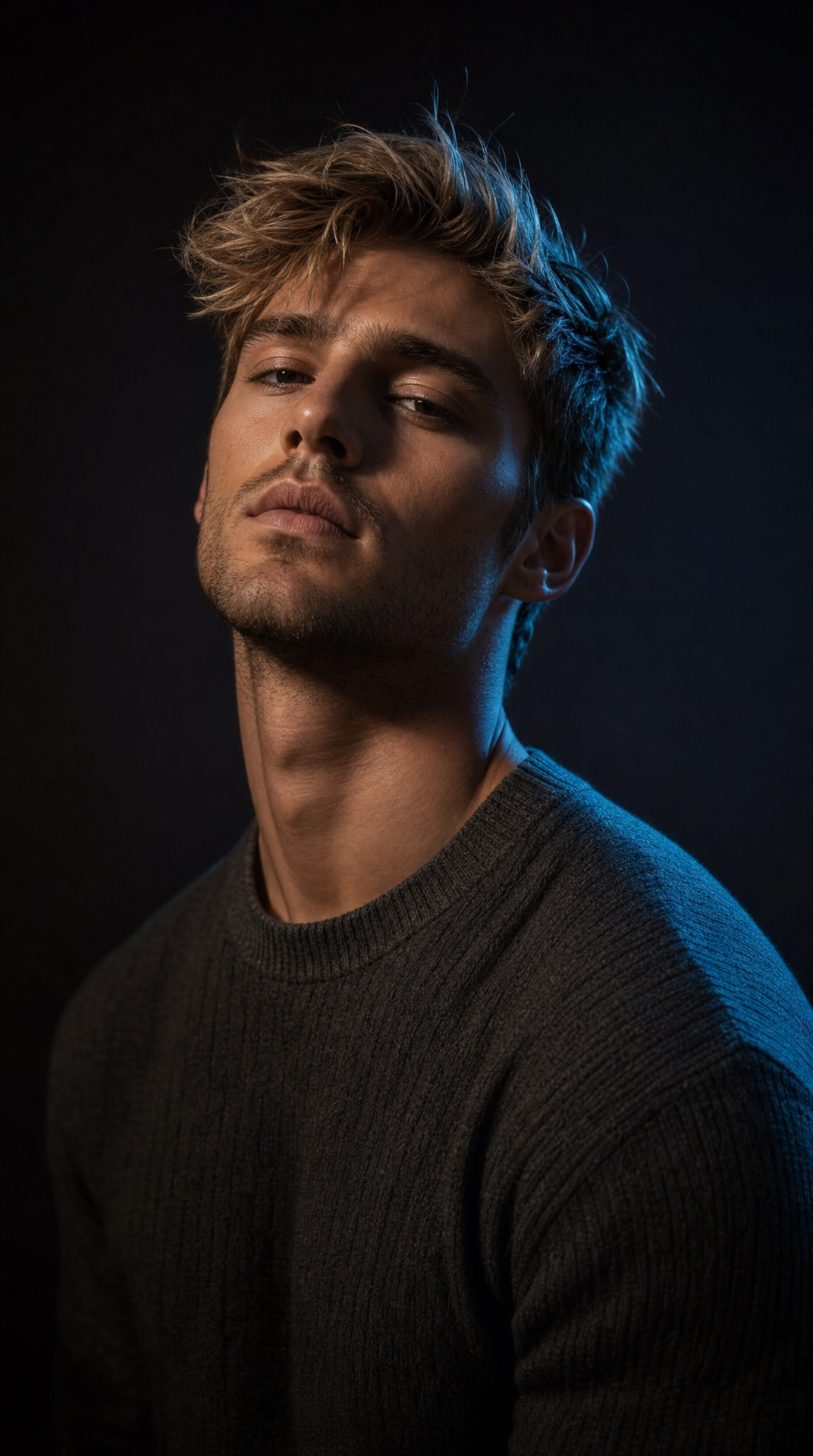 Introspective Portrait of Blonde Man in Grey