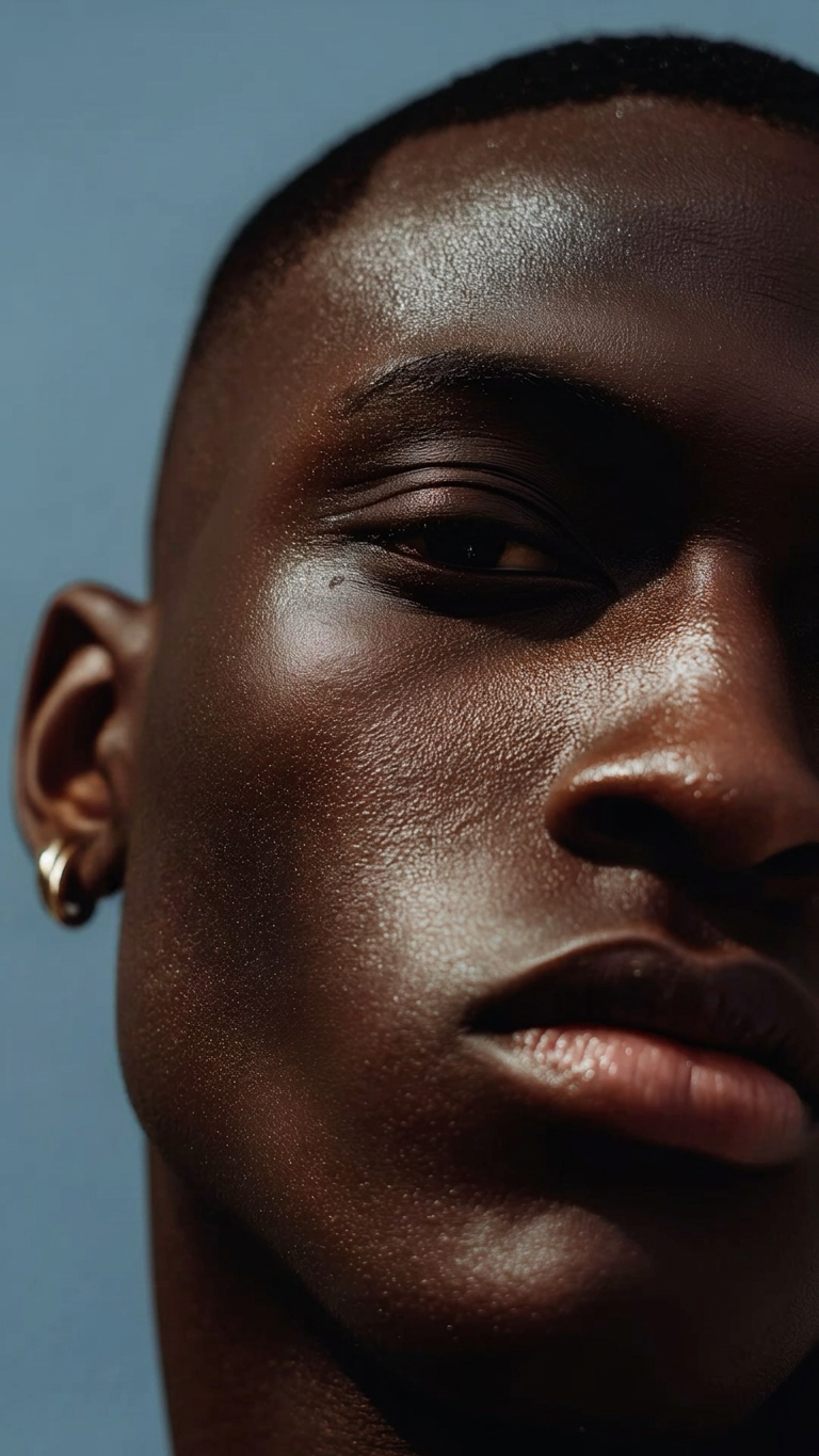Moody side-lit editorial close-up portrait