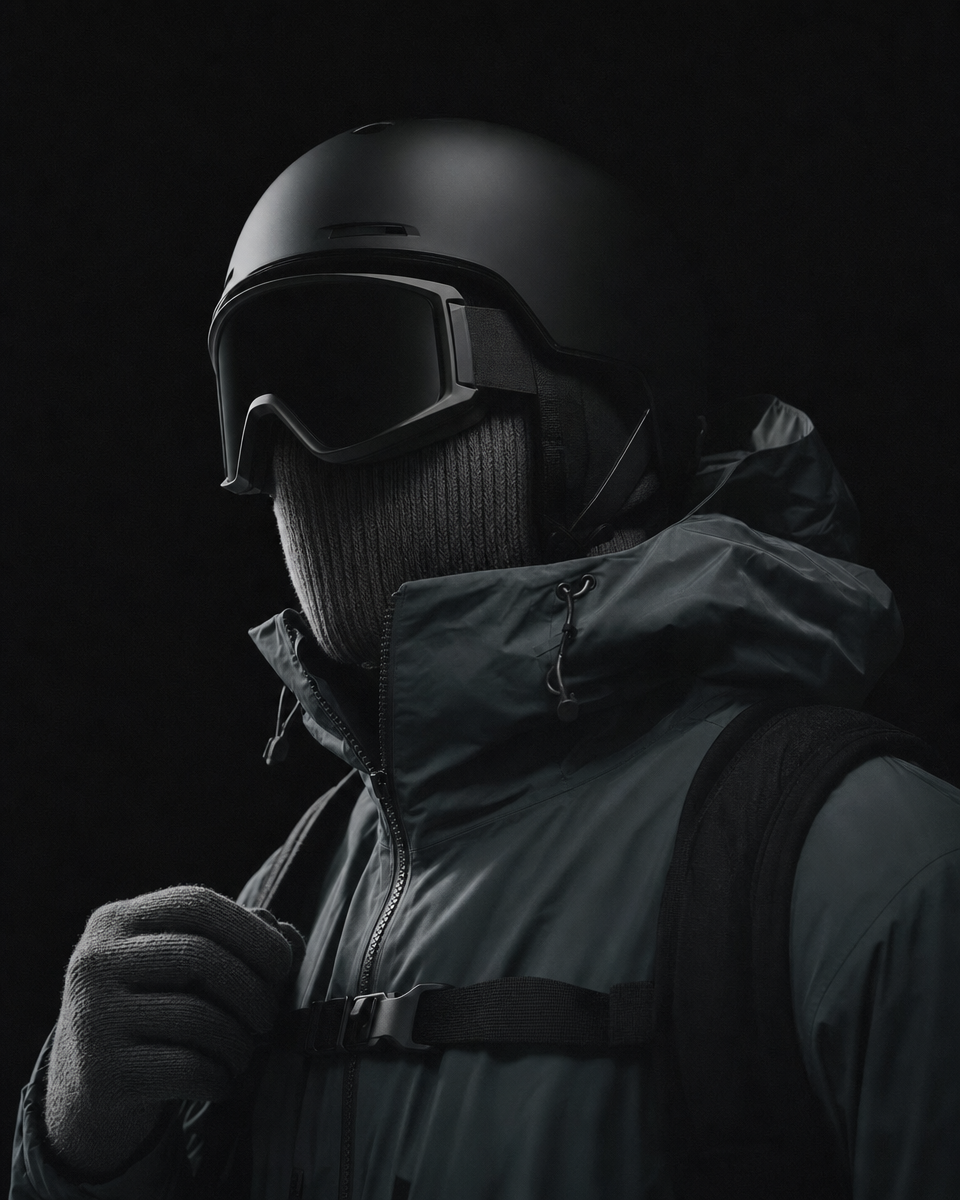 Moody Ski Gear Portrait at Night