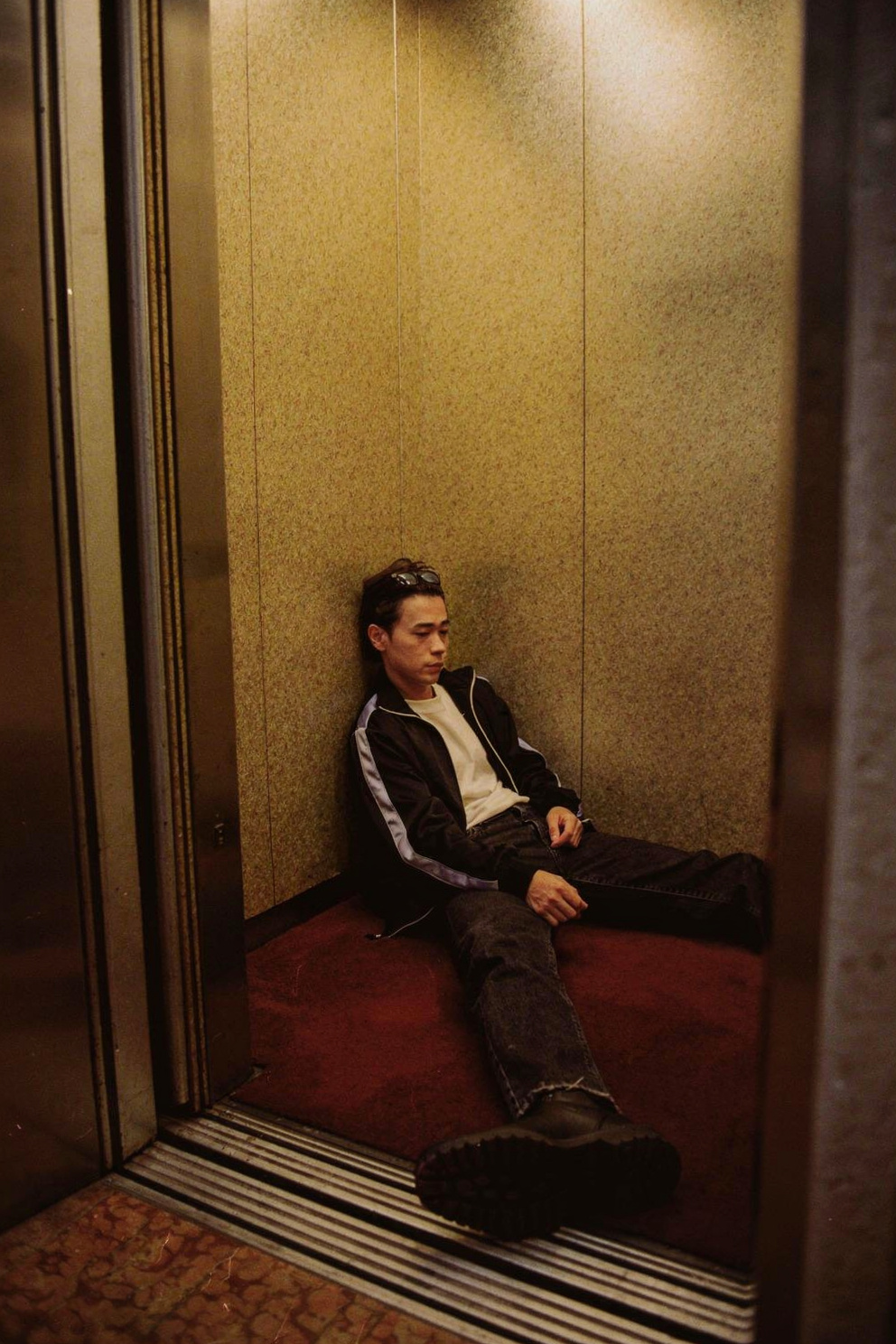 Moody Vintage Elevator Fashion Candid — flux-2-pro