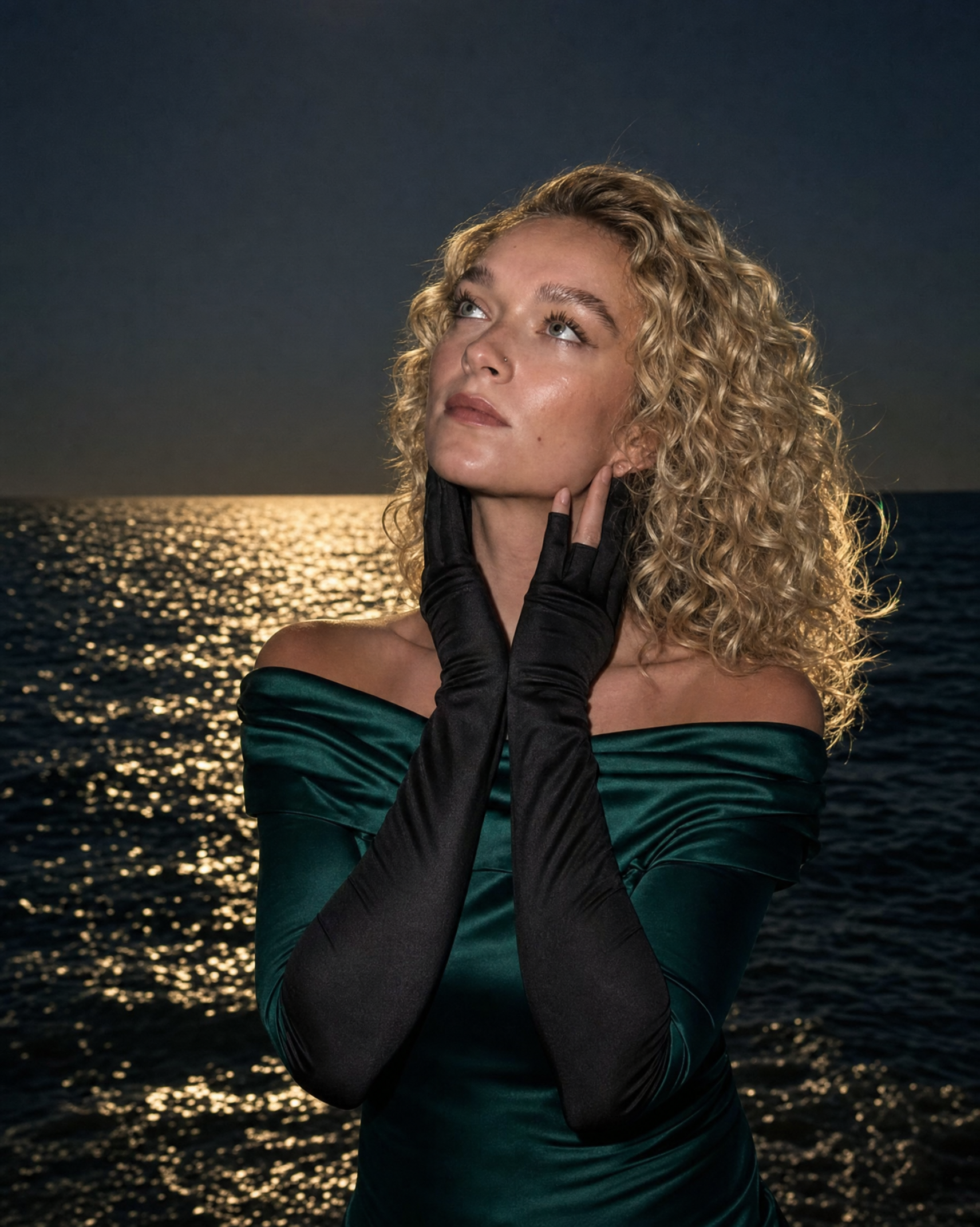 Moonlit Ocean Editorial in Emerald Satin
