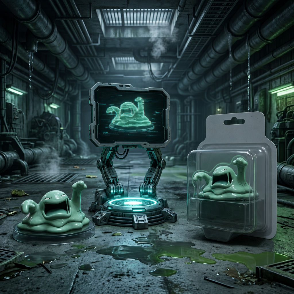 Muk-inspired figure with mint-green slime, teal neon
