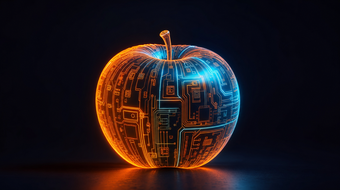 Neon Circuit Apple in Glowing Tech Art