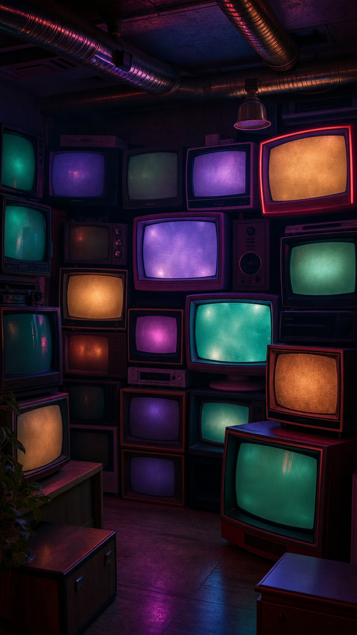 Neon CRT Wall in Industrial Haze