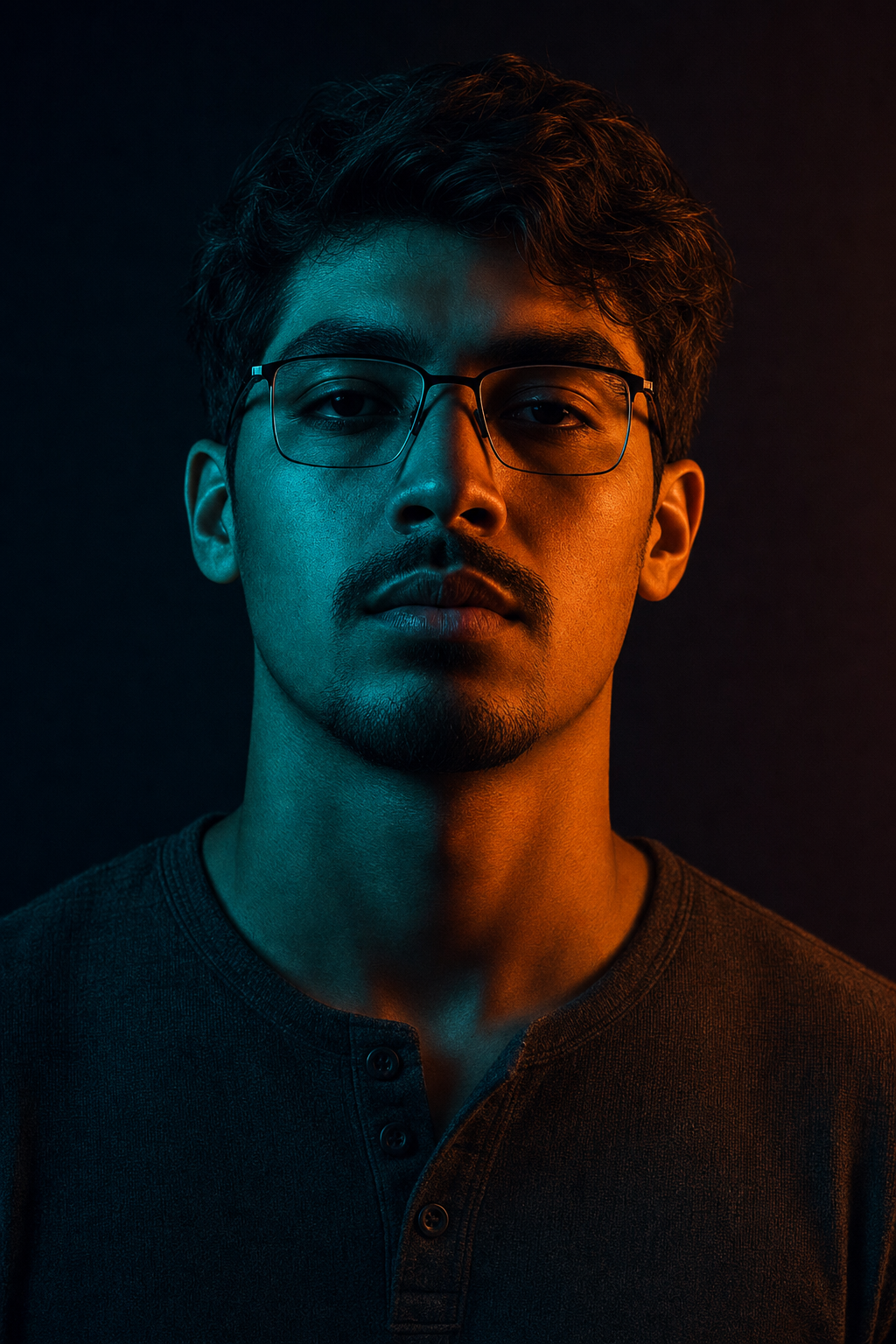Neon Split Light Portrait with Goatee
