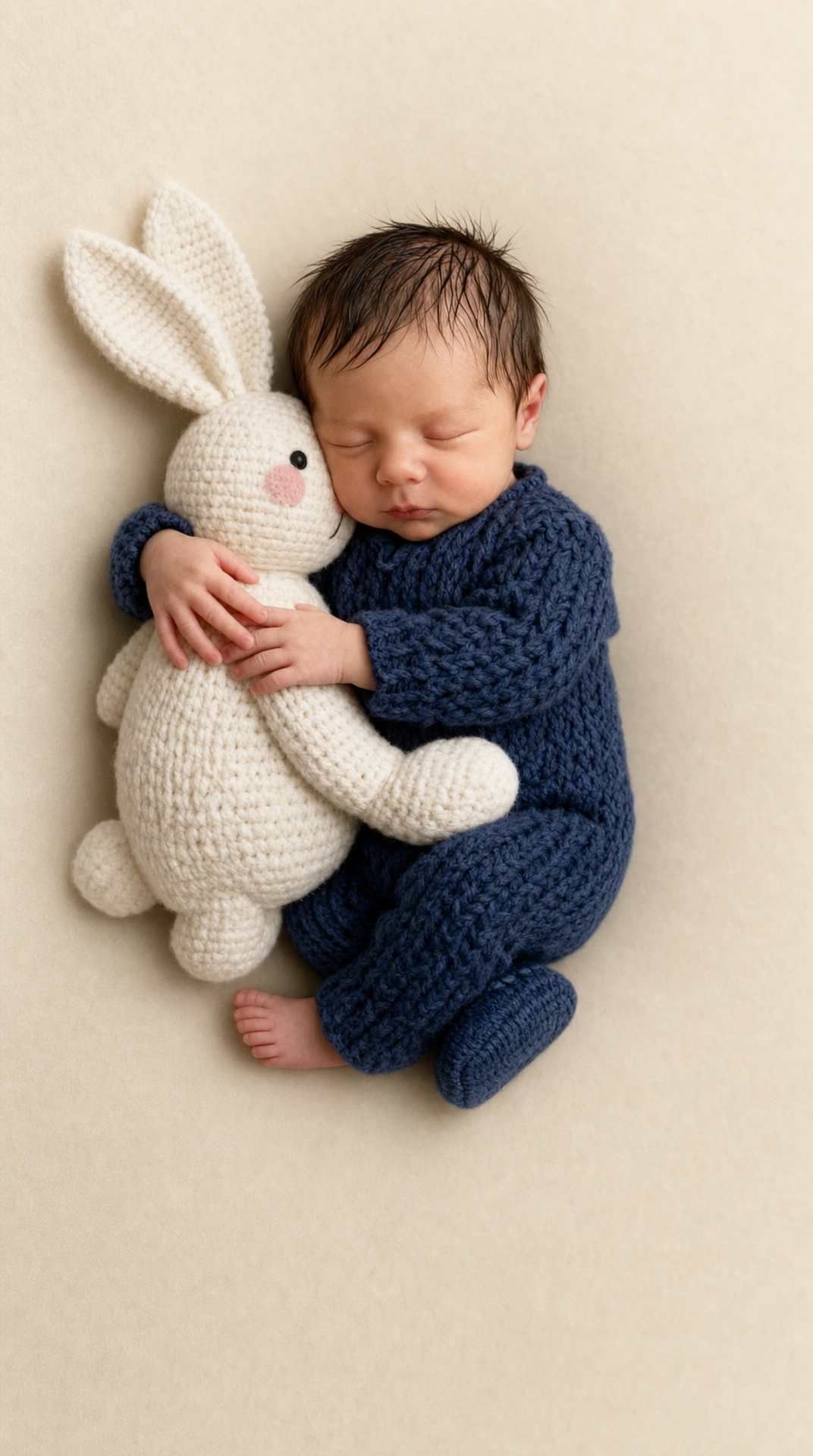 Newborn Sleeping Hugging Navy Bunny
