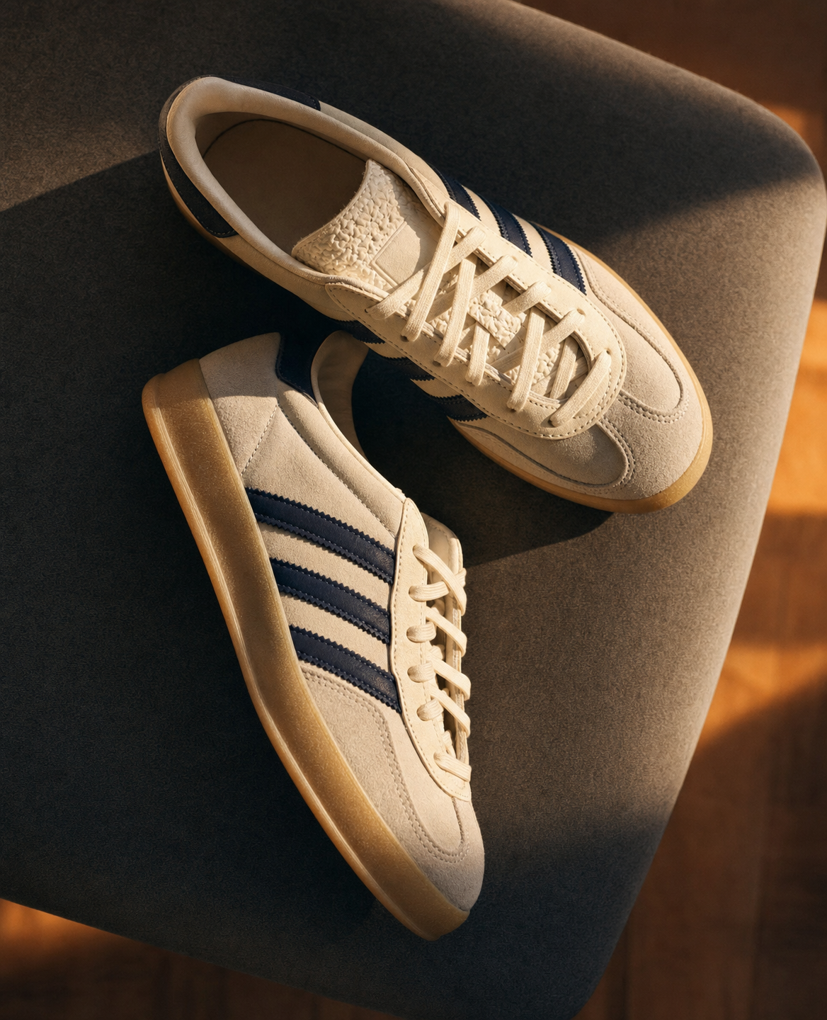 Off-white Retro Sneakers on Charcoal Chair