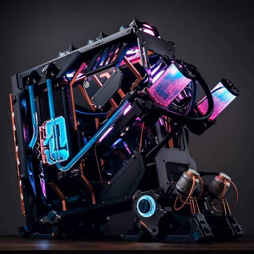 Open-Frame Futuristic PC With Blue LEDs