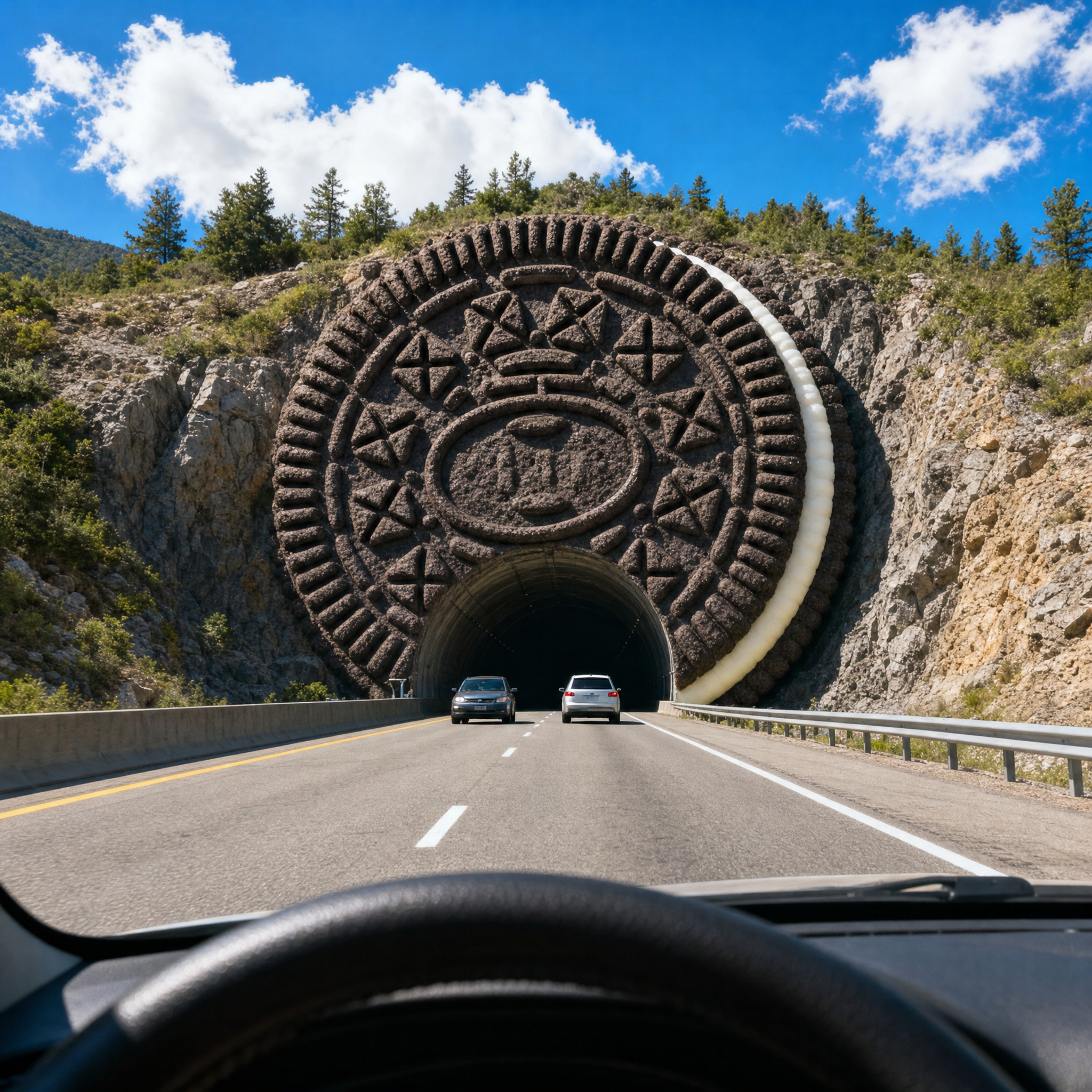 Oreo Tunnel on Sunlit Mountain Road