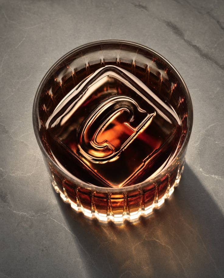 Overhead maroon cocktail with icy sparkle
