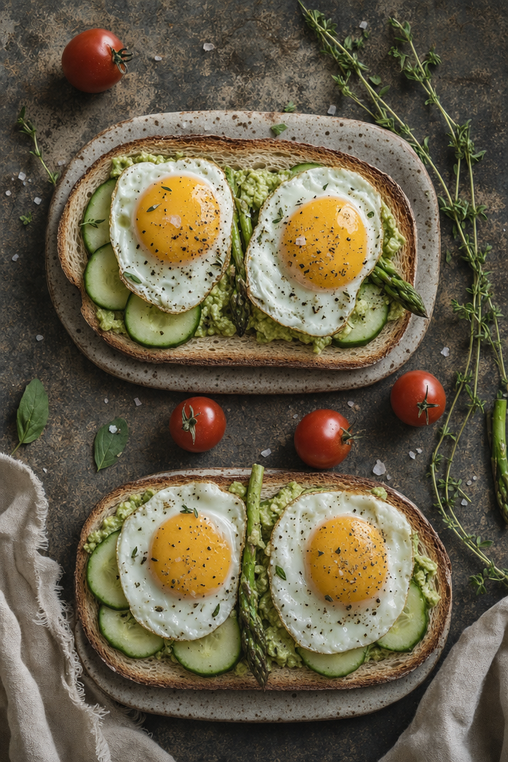 Overhead rustic slate breakfast toast