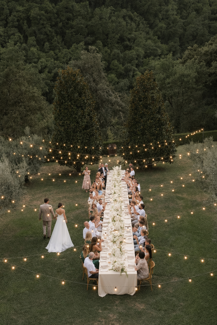 Overhead Wedding Reception in Forest