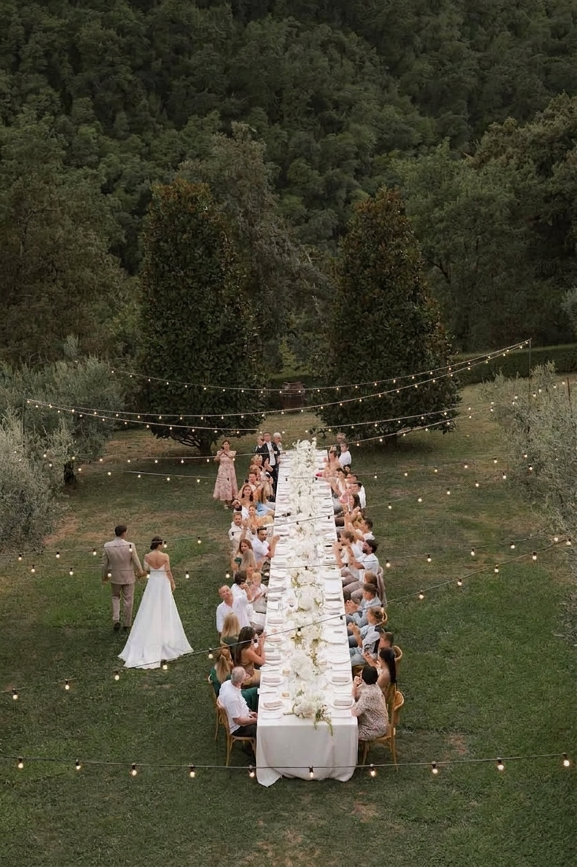 Overhead Wedding Reception in Forest — nano-banana-2