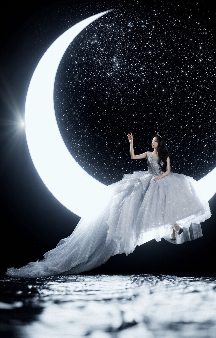 Pale-Silver Moonlit Fantasy Couture