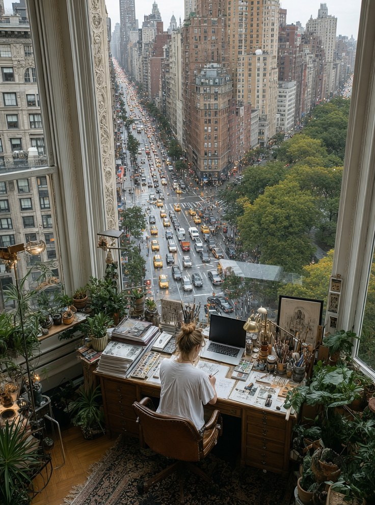 Person Working at Laptop Desk With Many Plants