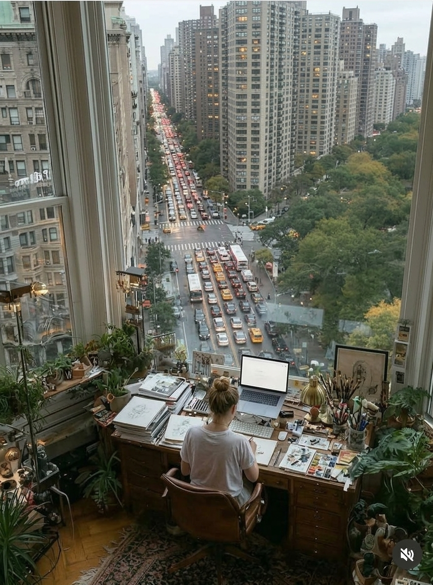 Person Working at Laptop Desk With Many Plants