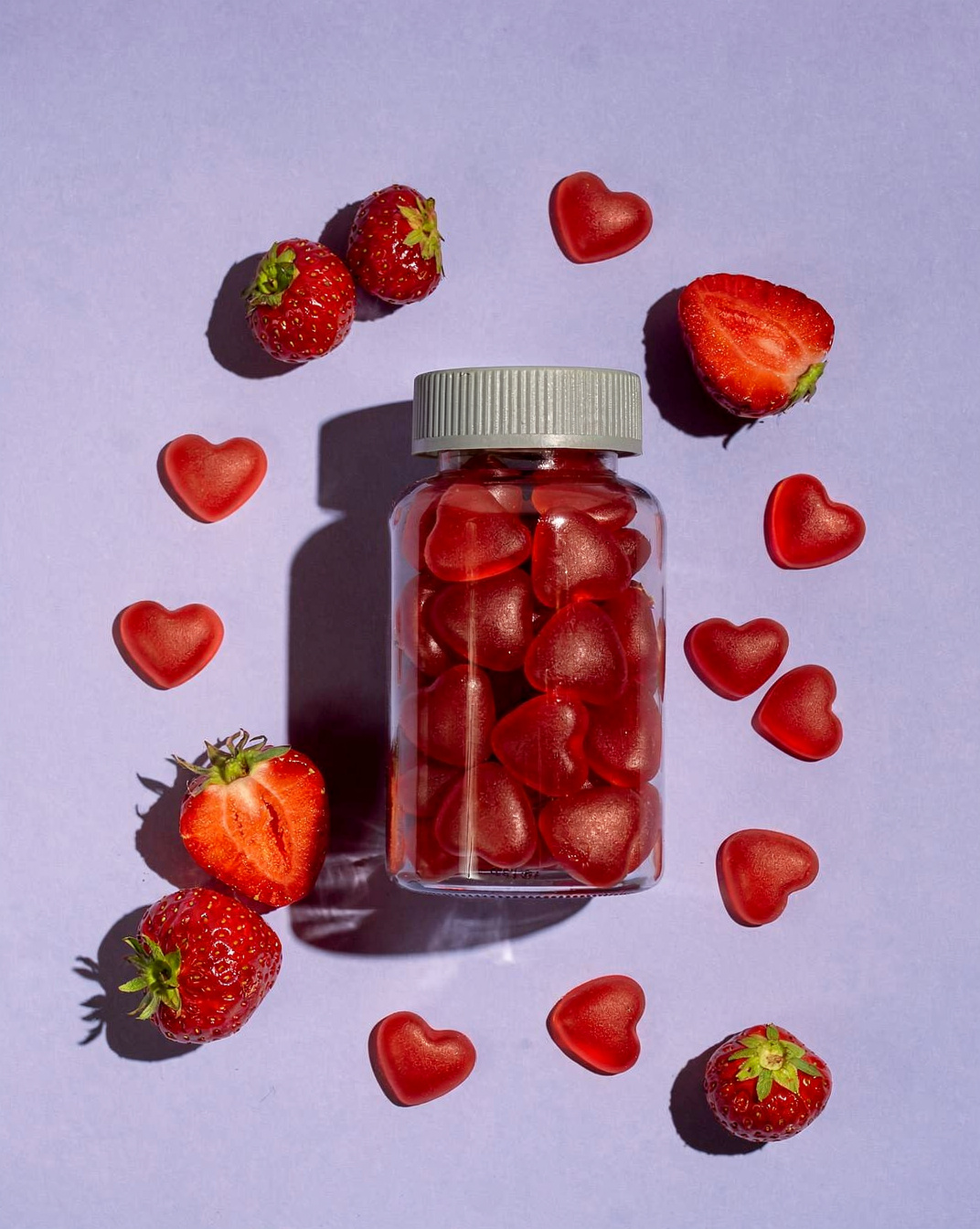 Pink hair vitamins with strawberries — flux-2-pro