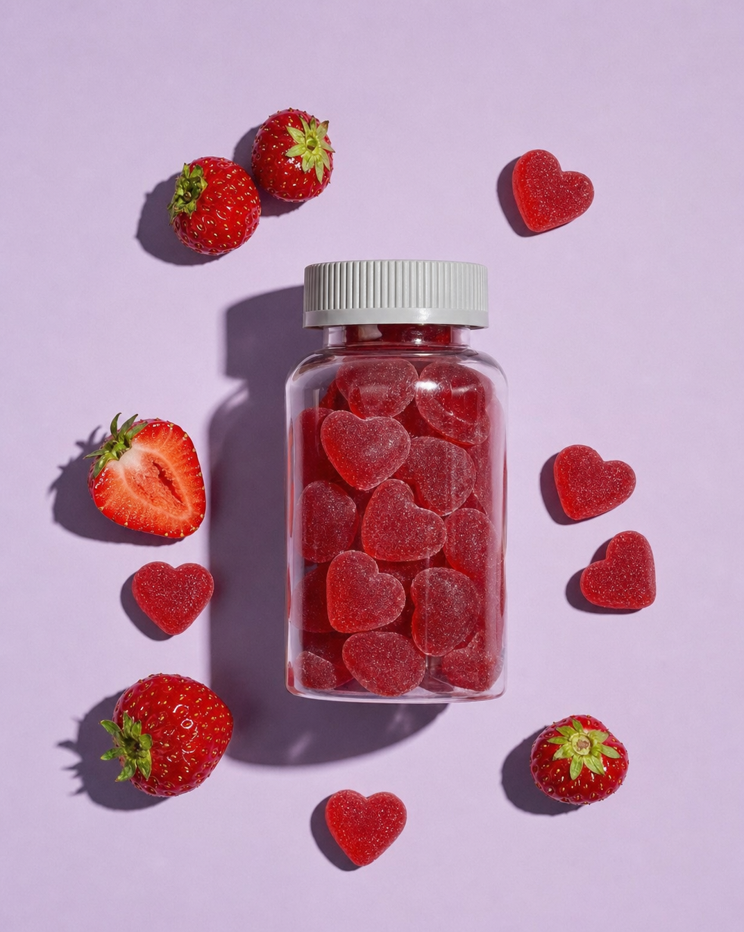 Pink hair vitamins with strawberries
