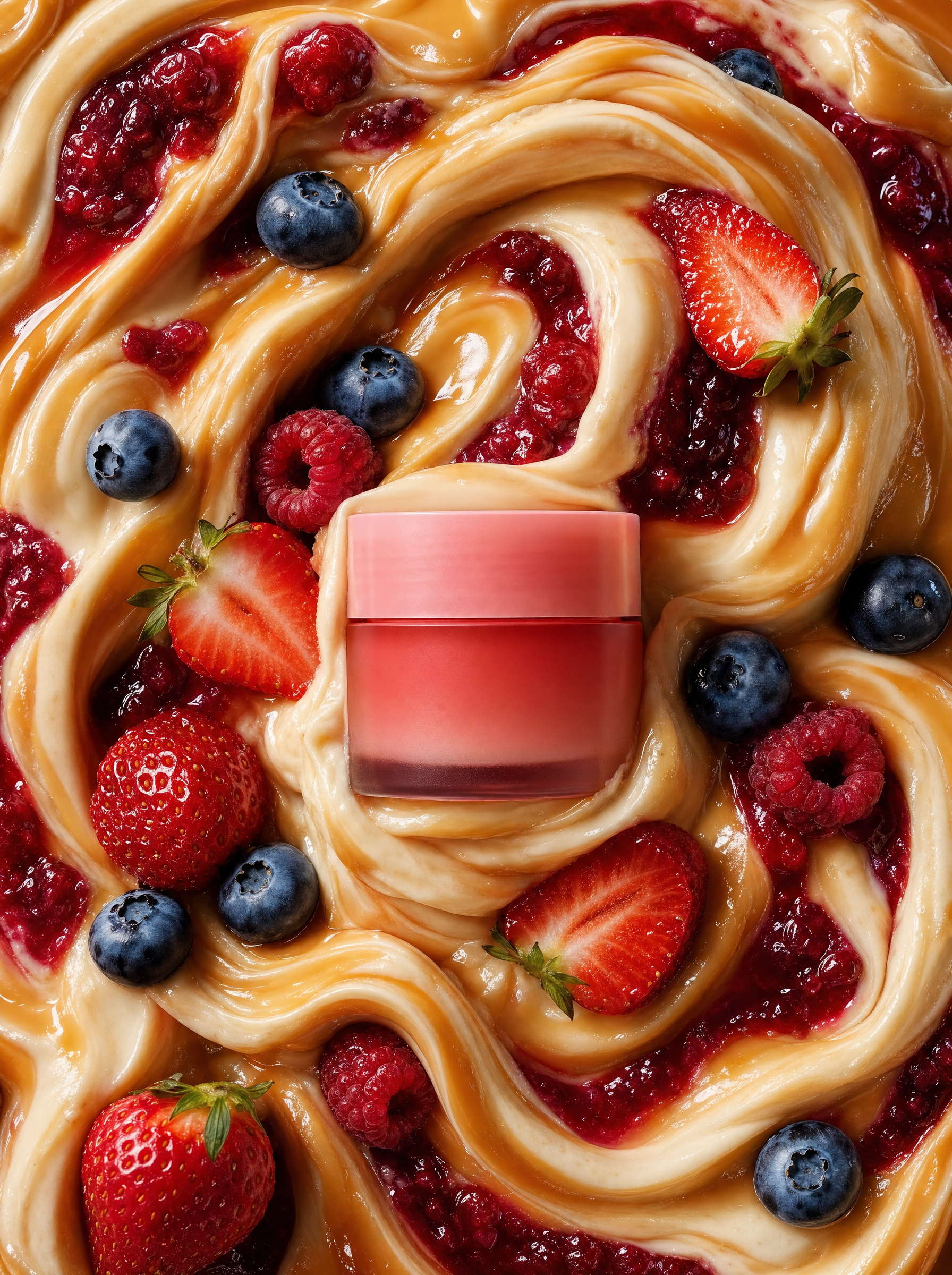 Pink lip sleeping mask jar with berry dessert