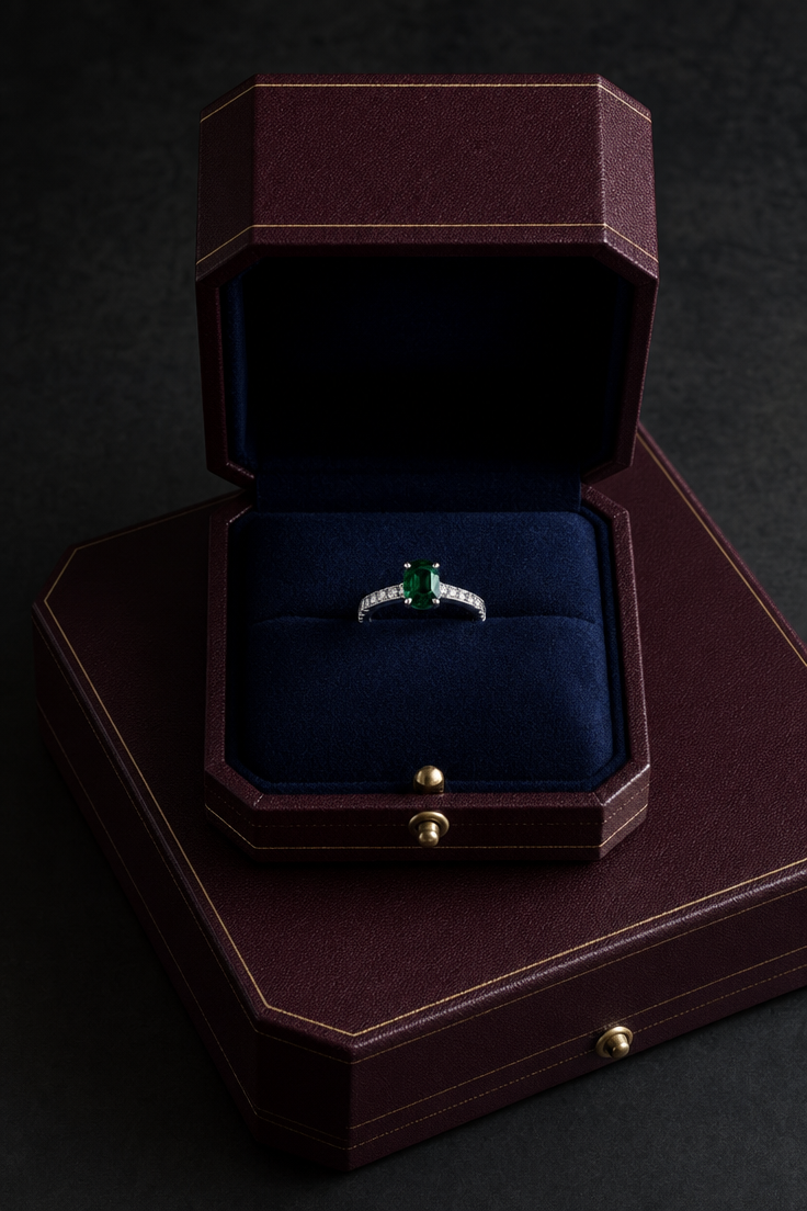 Platinum ring in burgundy velvet