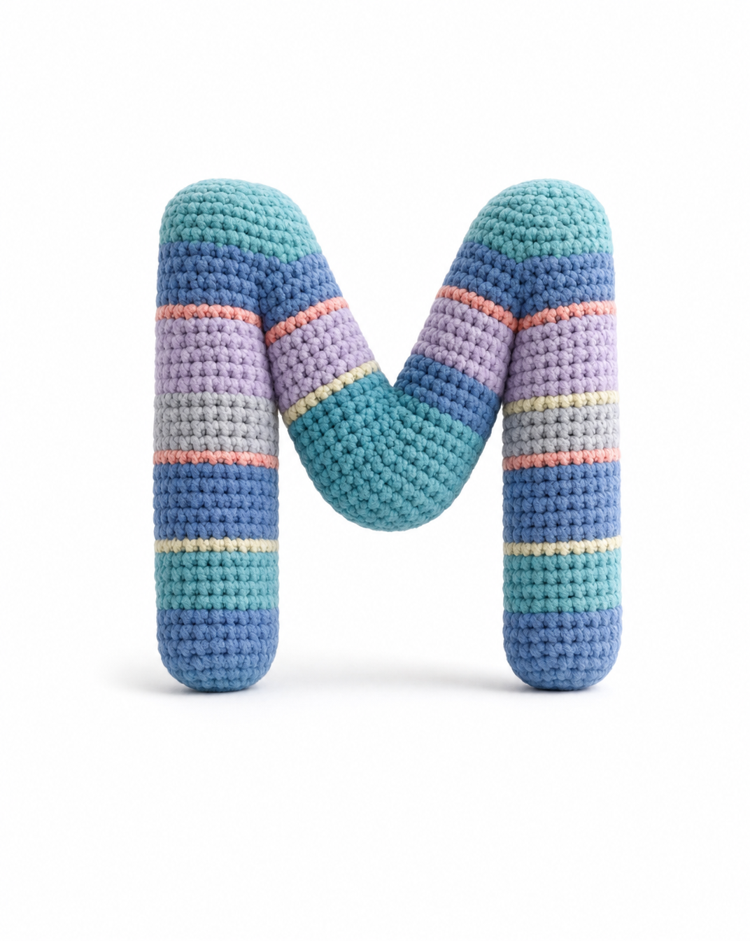 Plush teal knitted letter M