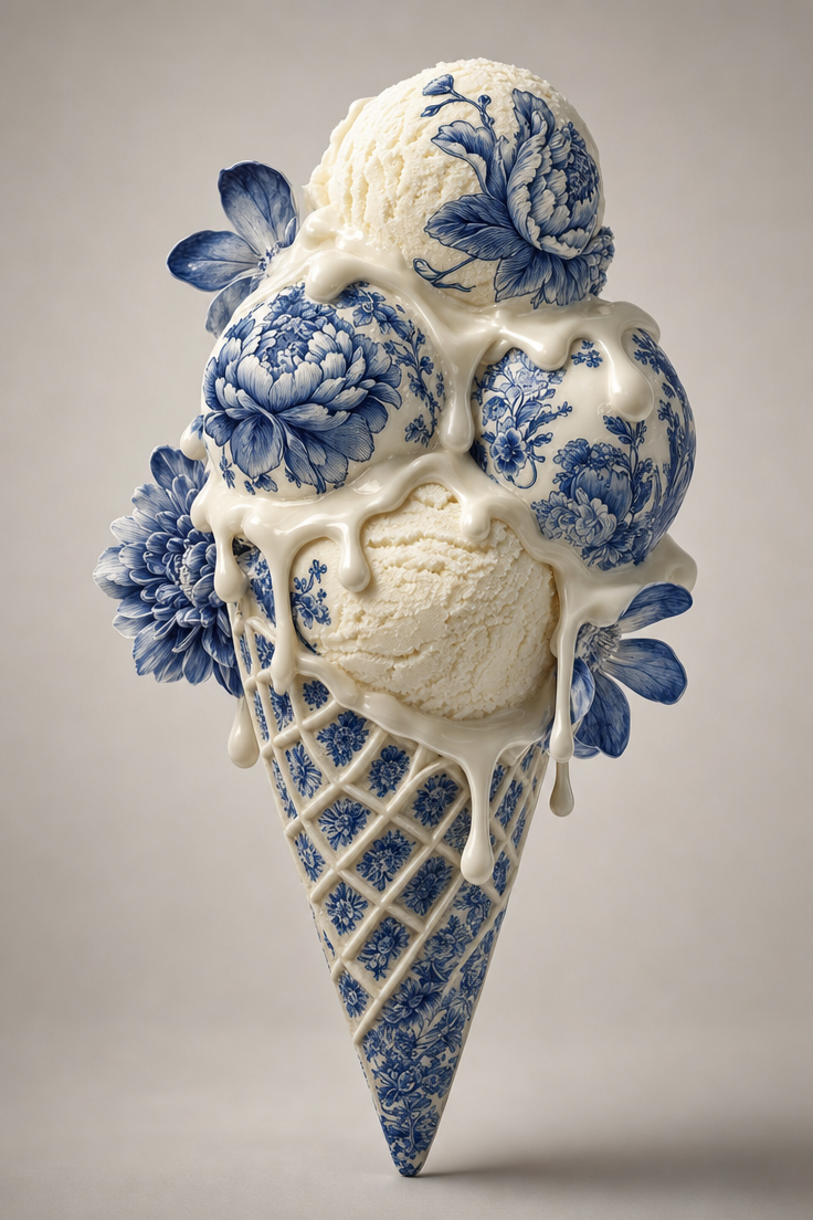 Porcelain waffle-cone vanilla ice cream