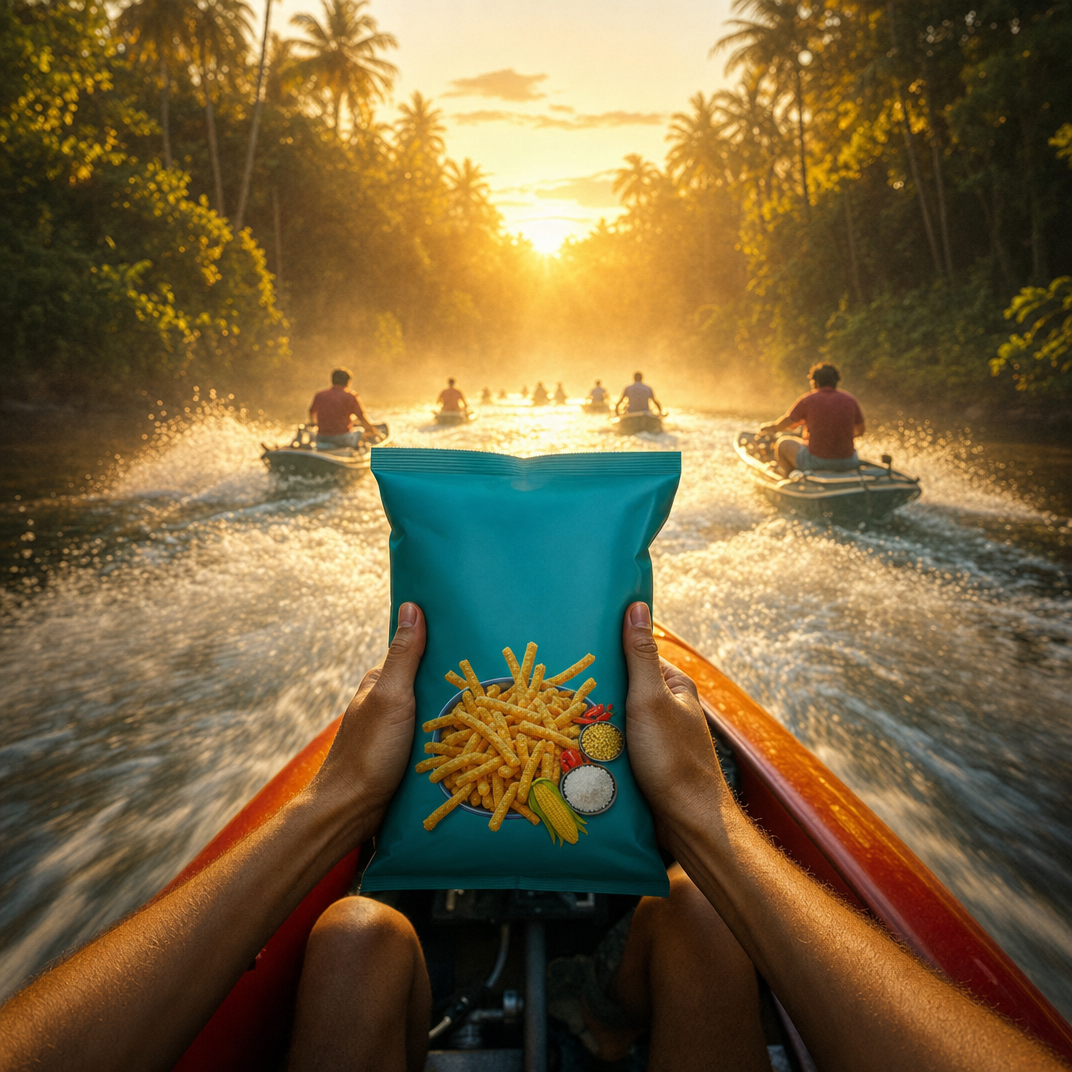 POV Speedboat Through Misty Palm River