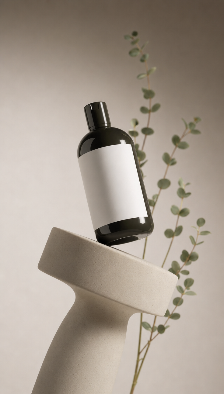 Premium matte bottles on ceramic pedestal