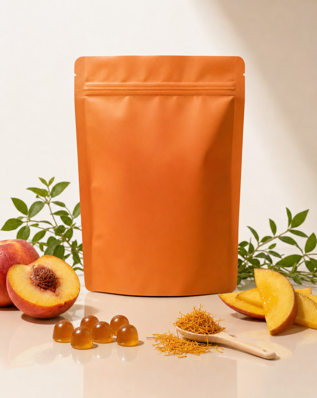 Premium wellness pouch with golden spices