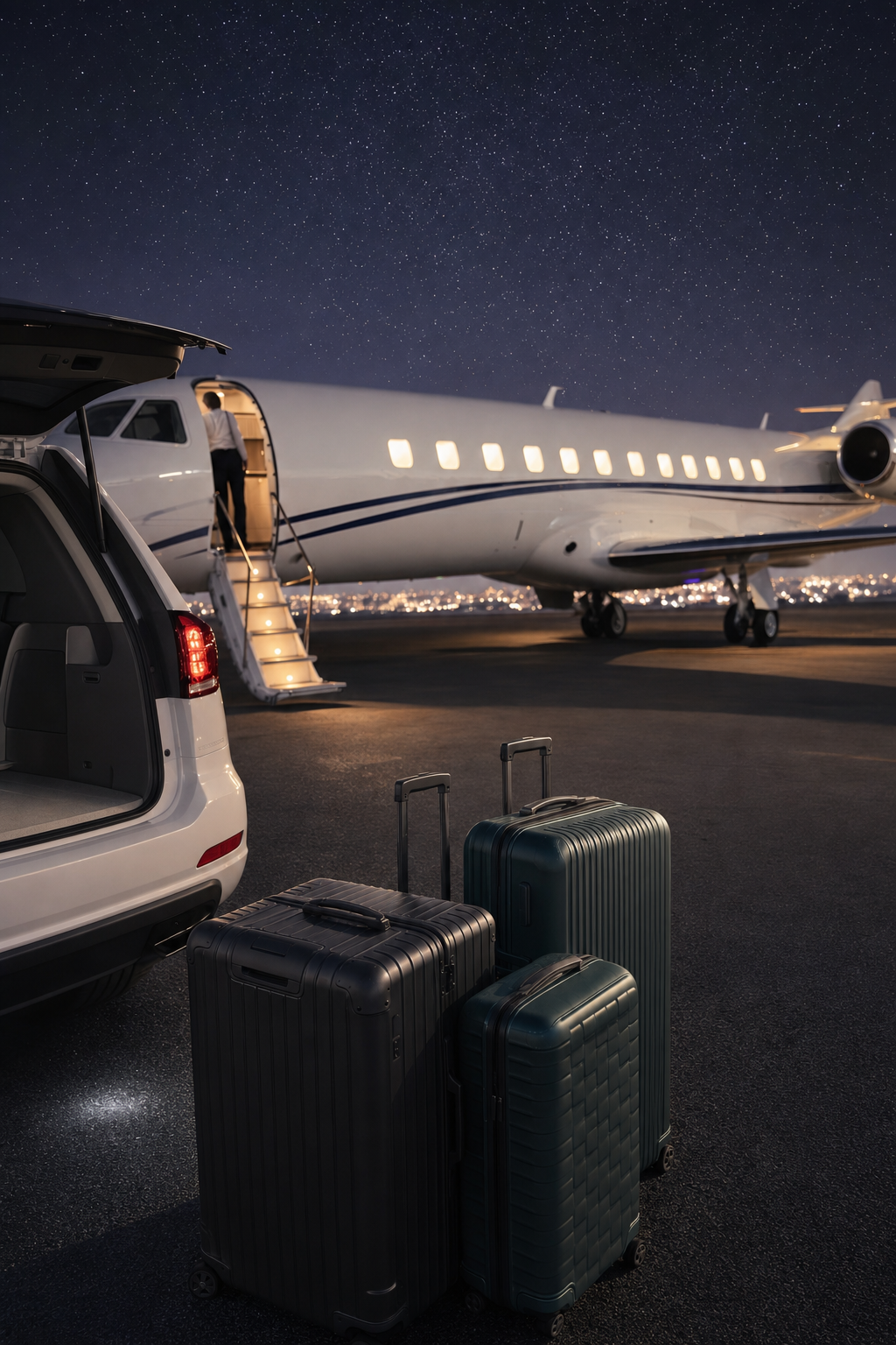 Private Jet Arrival With Stylish Luggage