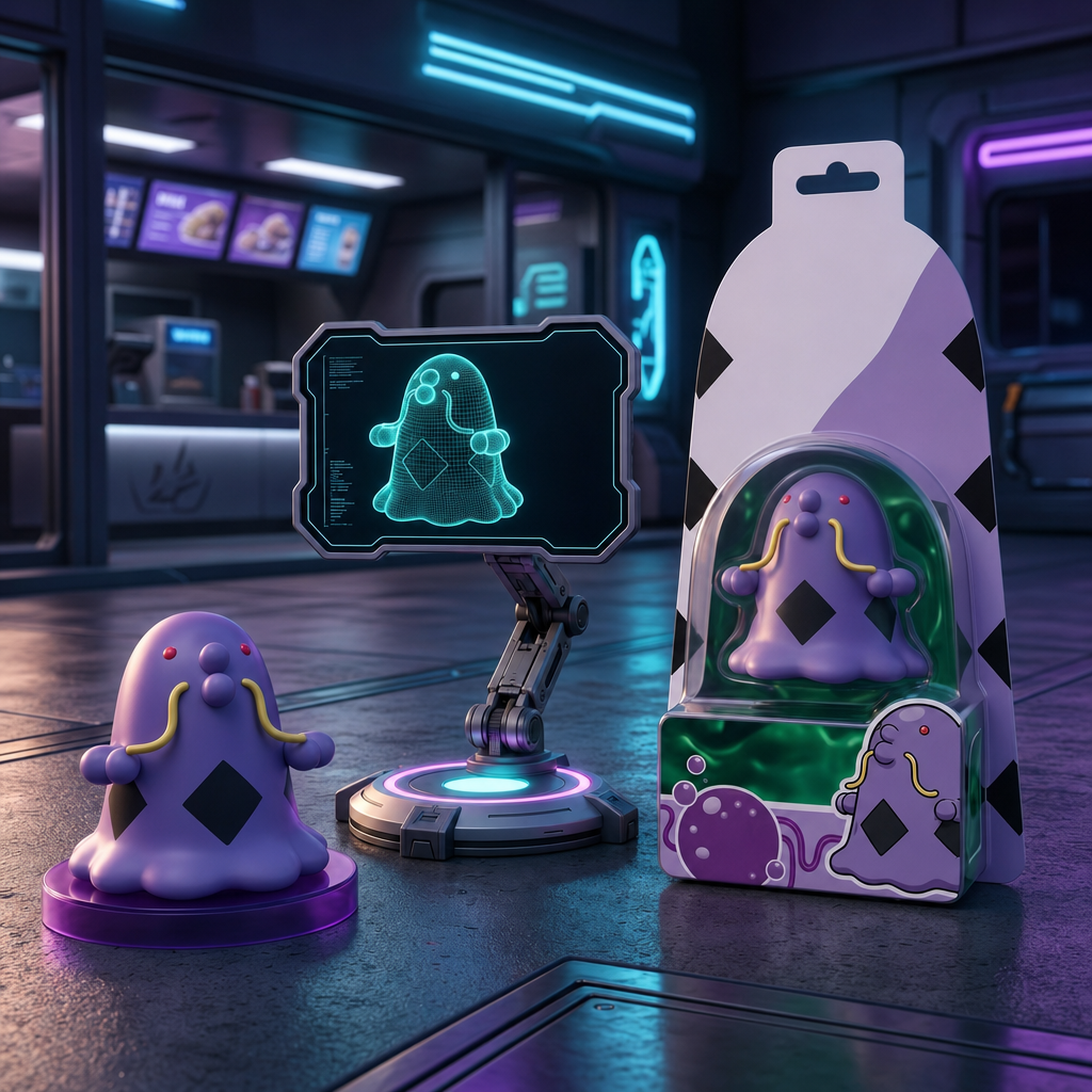 Purple Monster Figure in Neon Haze