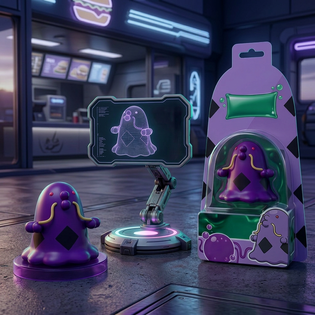 Purple Monster Figure in Neon Haze
