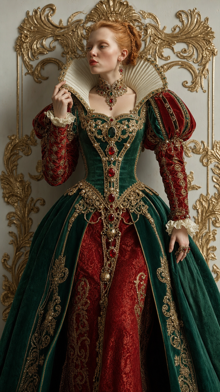 Queen of Hearts Woman in Emerald Red Gown