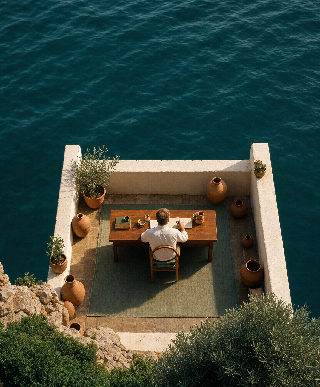 Quiet desk on a cliff terrace