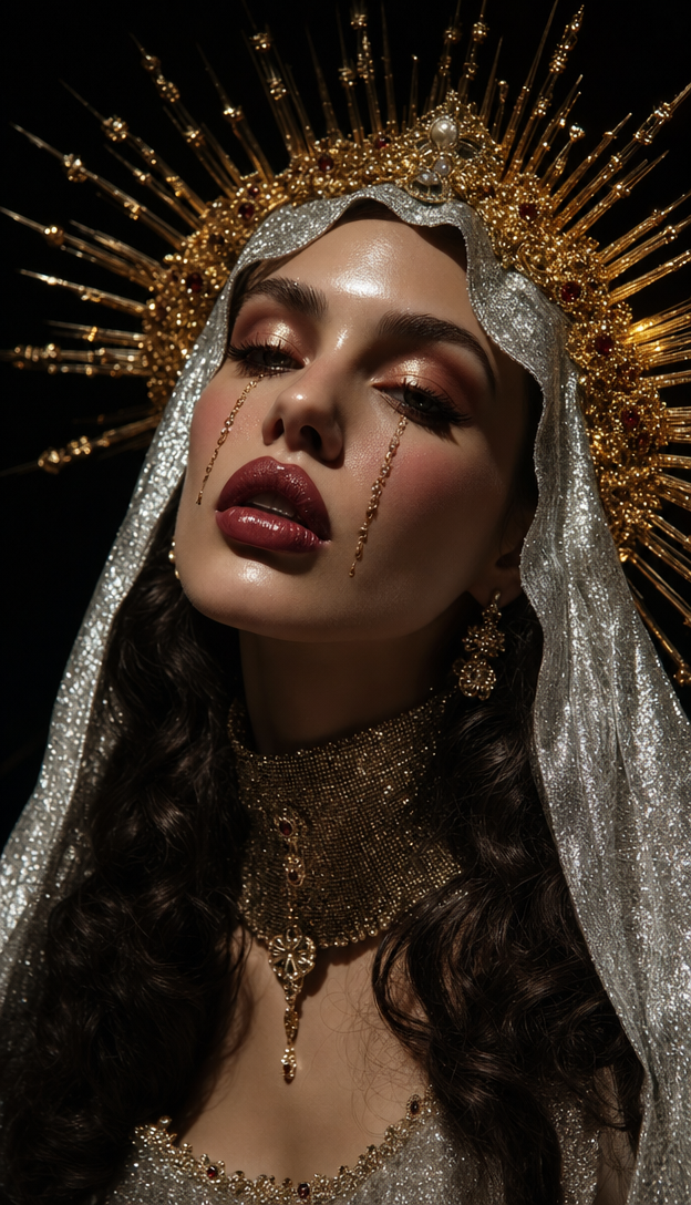 Radiant crown portrait in sacred opulence