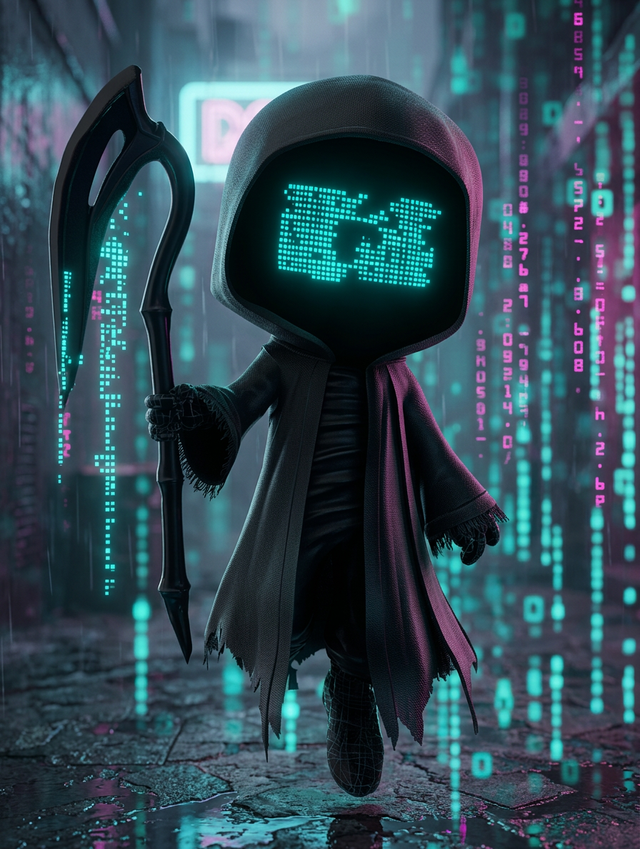Reaper Figure in Cyan Neon Rain — nano-banana-2