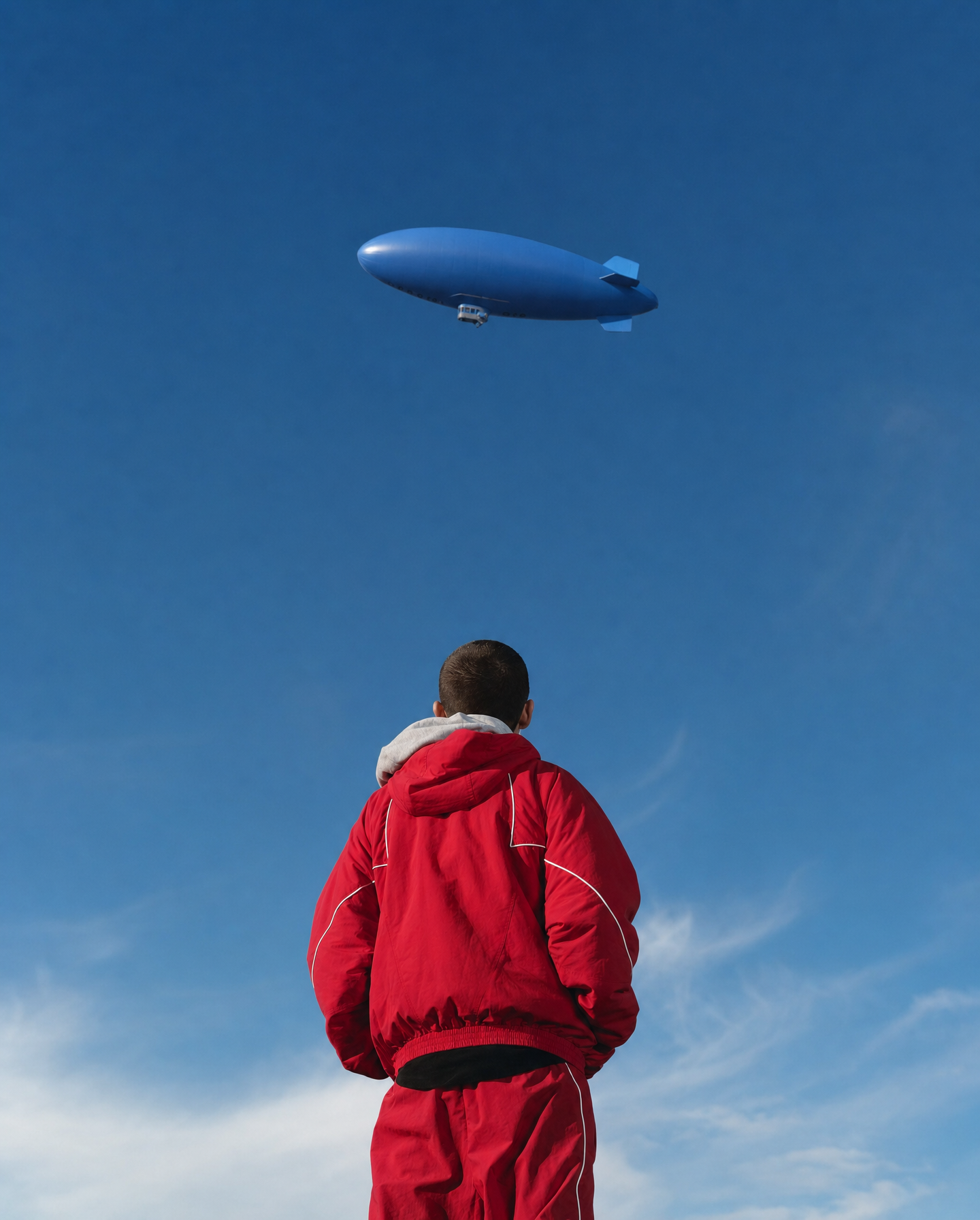 Rear View in Red Under Blue Blimp