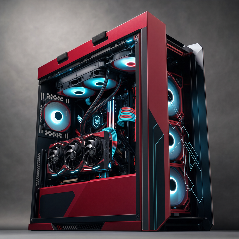 Red-Cyan RGB Gaming Tower Studio Shot