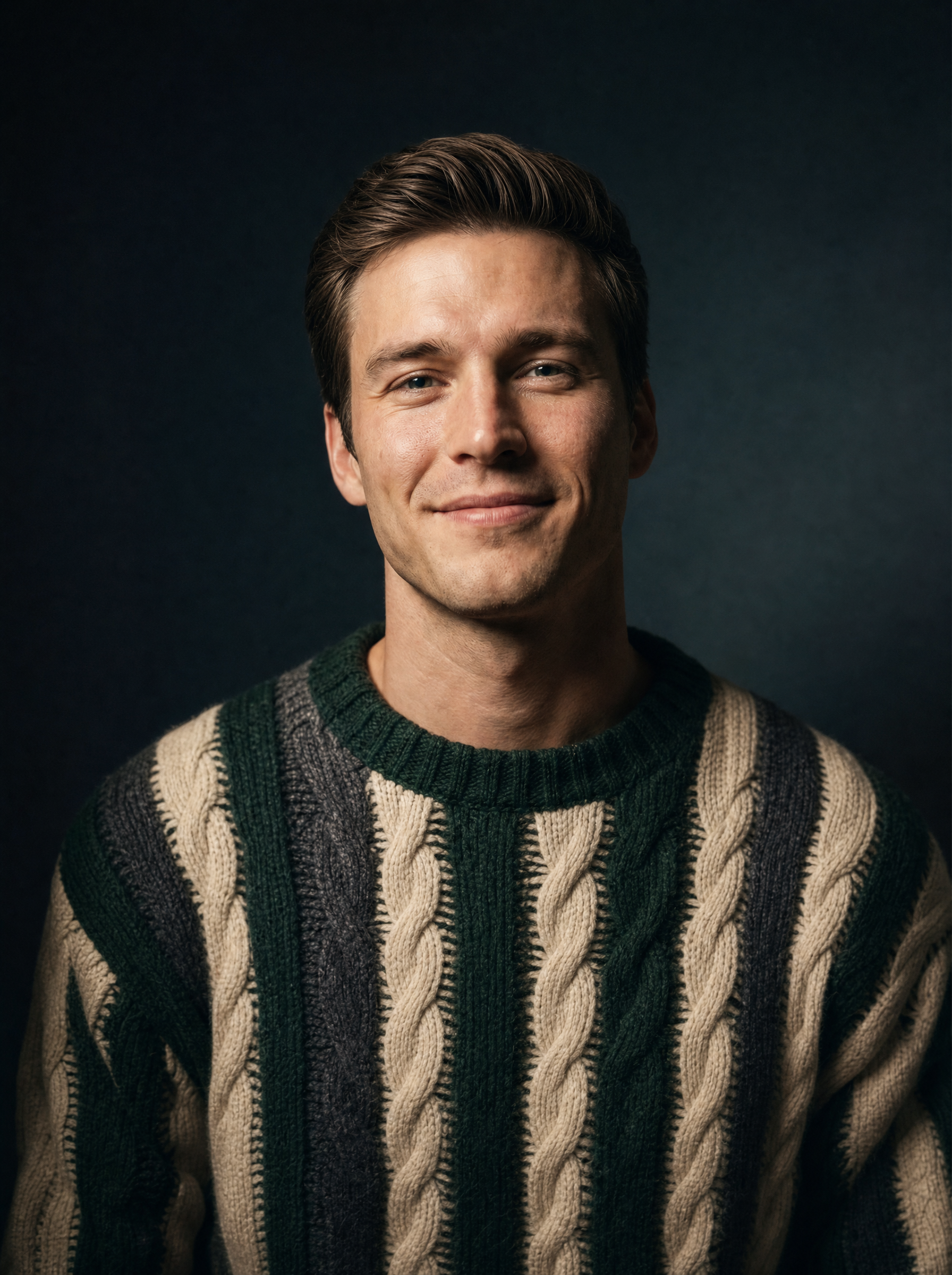 Relaxed Young Man in Forest Knit