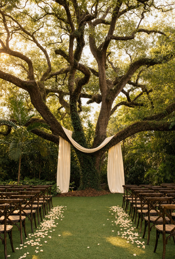 Romantic wedding under an ancient tree