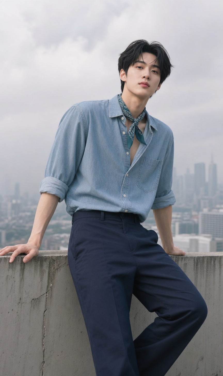 Rooftop fashion in cool morning light