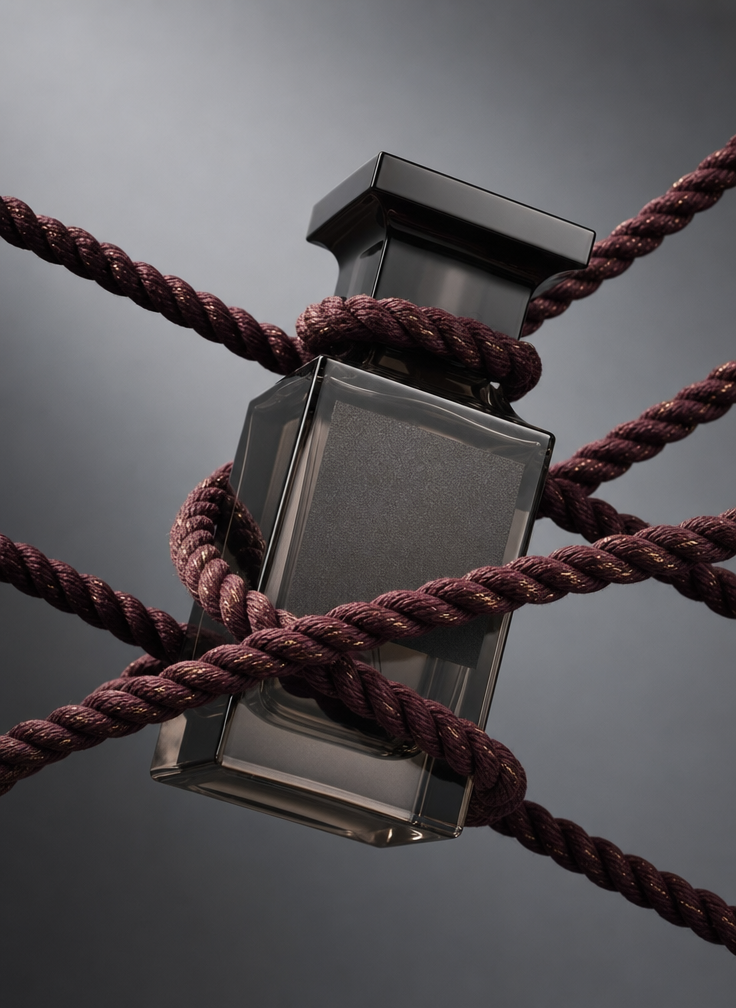 Rope-Wrapped Perfume in Cool Studio