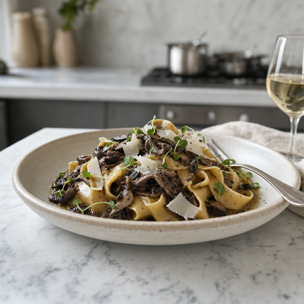 Elegant Pappardelle with Mushroom Ragù and Truffle Oil