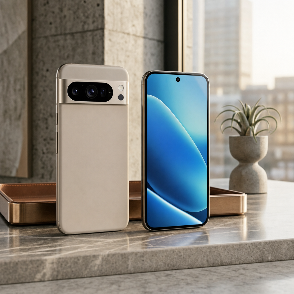 Sand-Beige and Blue Screen Phone Mockup