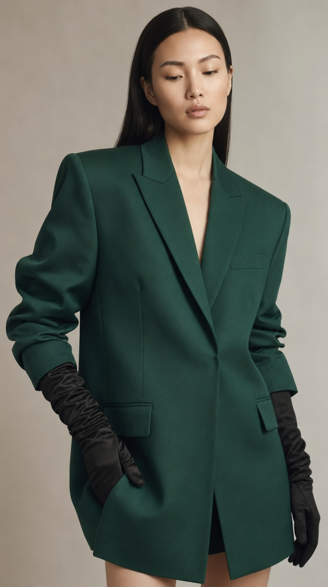 Serene Elegance in Emerald Power Suit