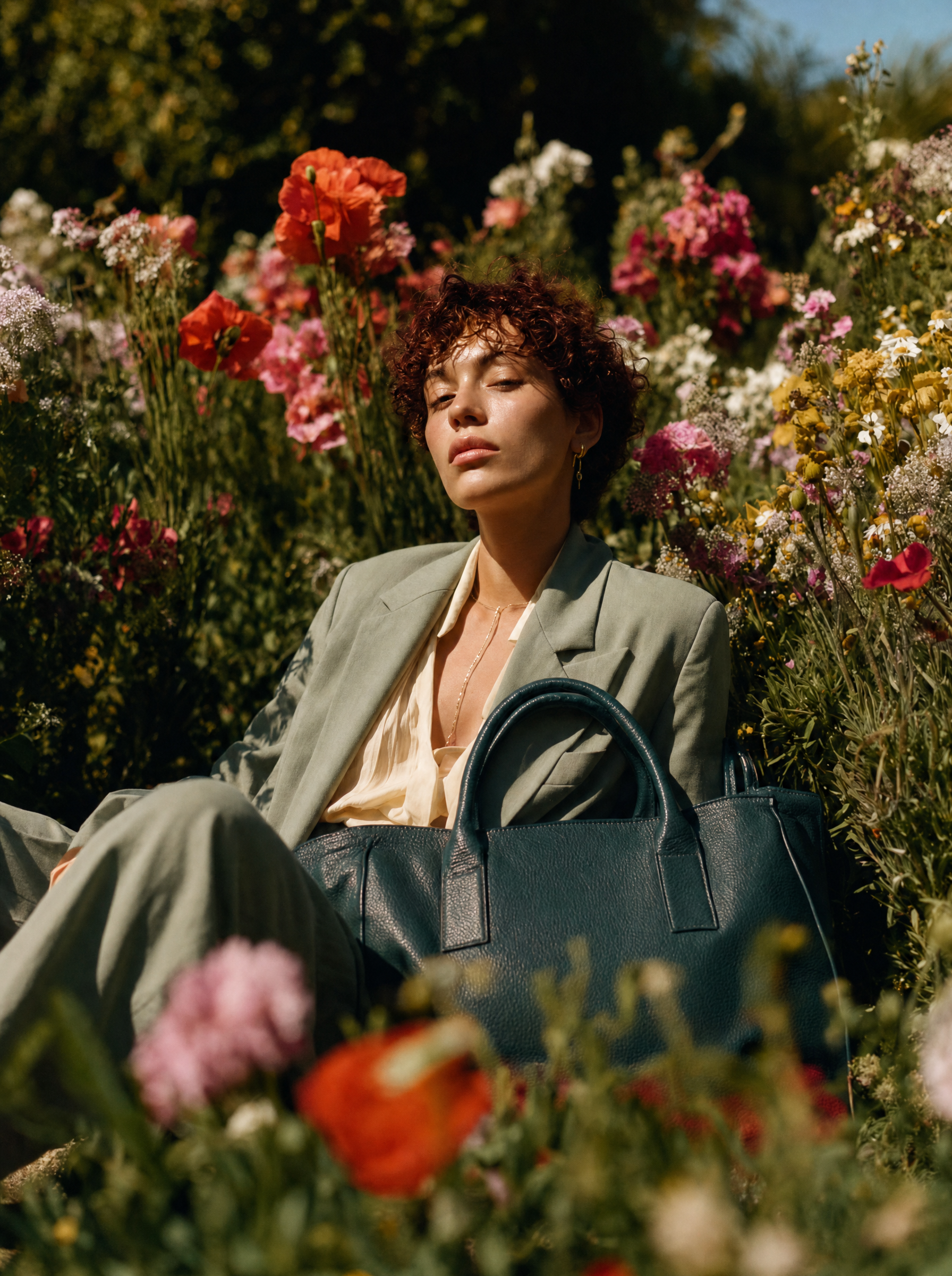 Serene Fashion Portrait in Blooming Garden