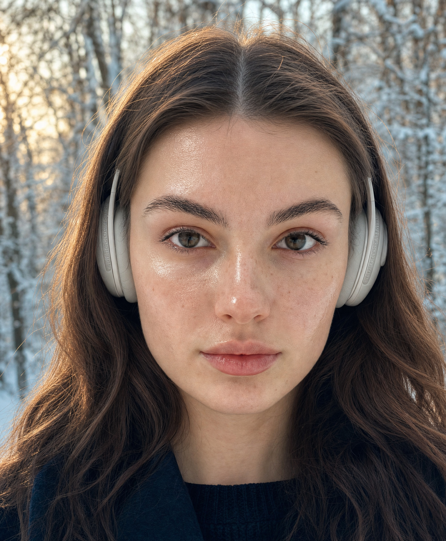 Serene snowy forest portrait close-up