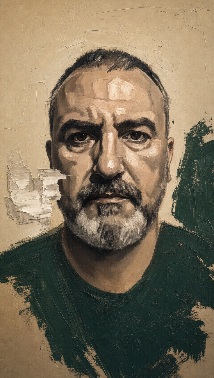 Serious Impasto Portrait with Green Accents